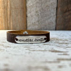 Inspirational Leather Bracelet “Adventure Awaits”